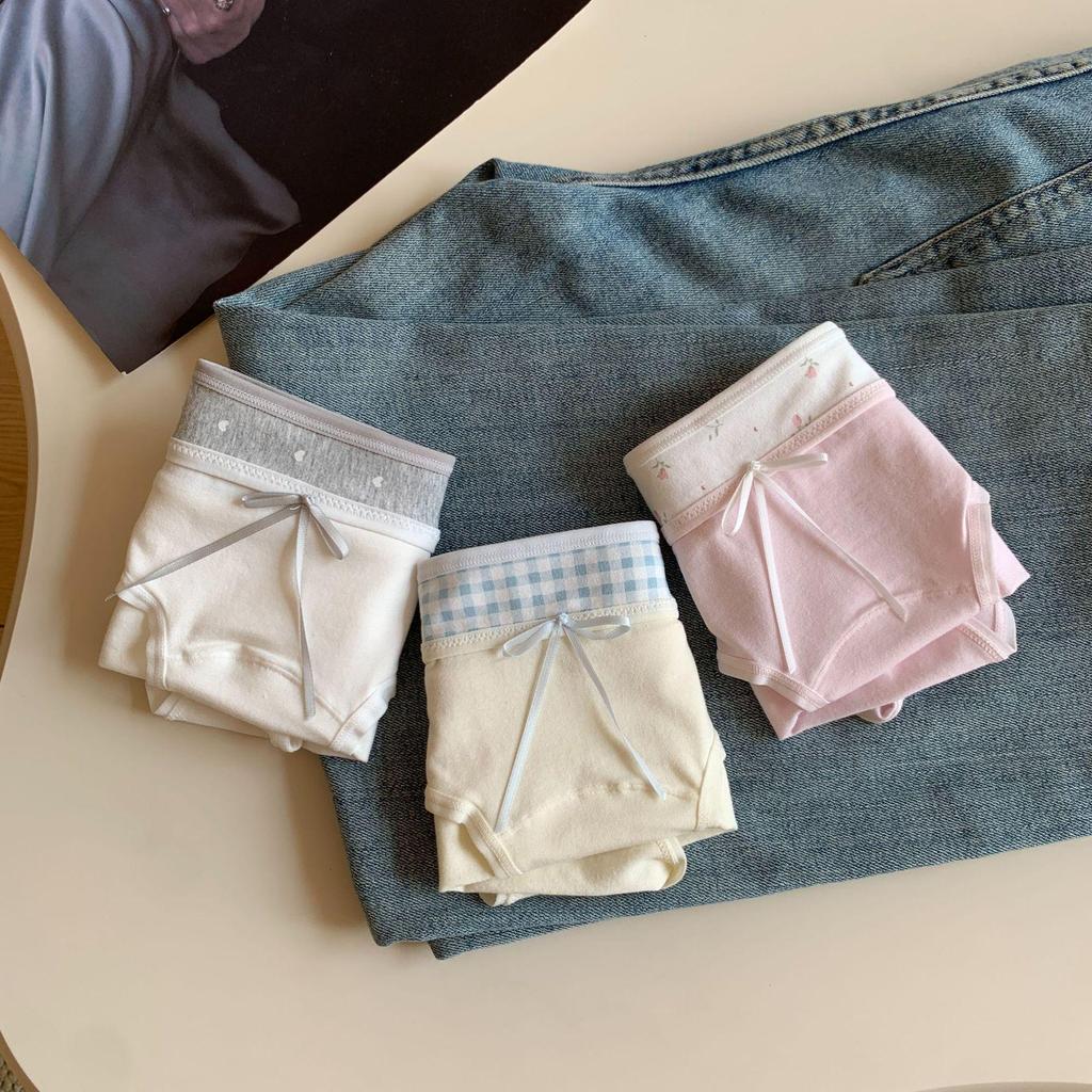 Damen Hautfreundliche Schleife Spitzen-Slips - Atmungsaktiv, Antibakteriell, Mittelhoch, Reine Baumwolle, Süßes Dreiecksdesign