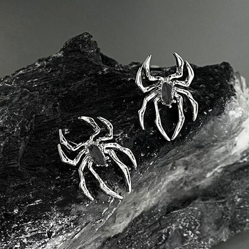 Halloween Gothic Retro Punk Spider Zircon Stud Earrings for Women Fashion Design Black Zircon Earrings Party Jewelry Wholesale