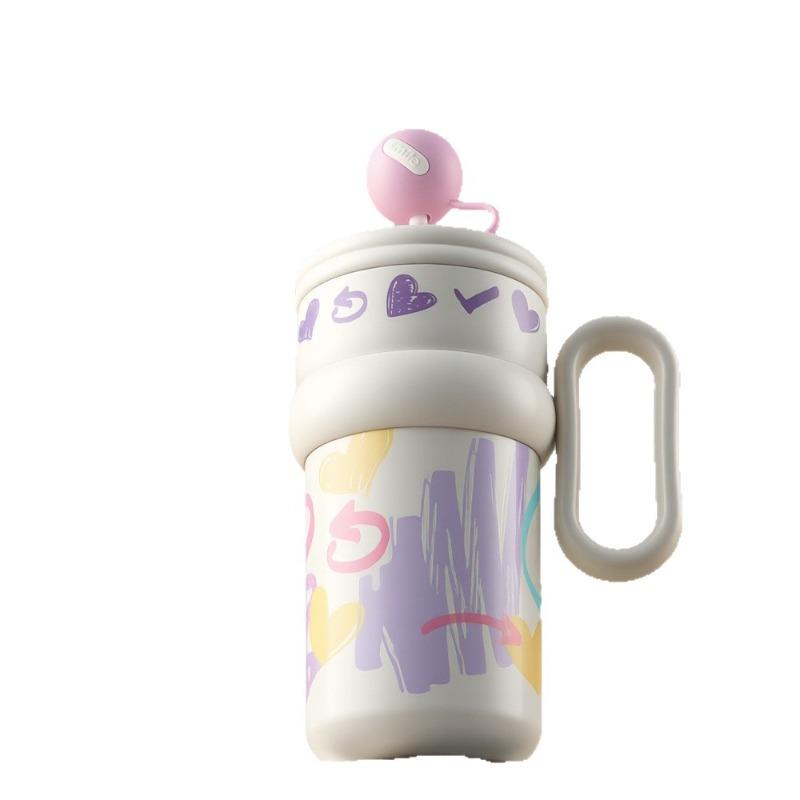 540ml Girl High Beauty Ball Ice King Cup with Handle Cute Insulated Stainless Steel Insulated Bottle