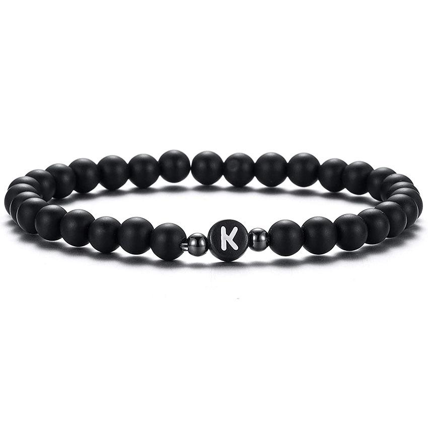 6 mm Armband aus natürlichem, mattiertem Achat für Damen und Herren, handgefertigtes Perlenarmband mit Buchstaben, modisches Design mit 26 Buchstaben, Partnerschmuck