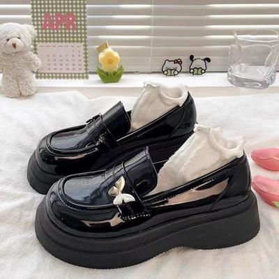 Încălțăminte de vară pentru damă Mocasini Pantofi pentru femei 2024 Piele normală Casual Platformă vârf rotund Negru Drăguț Kawaii la reducere Moda E