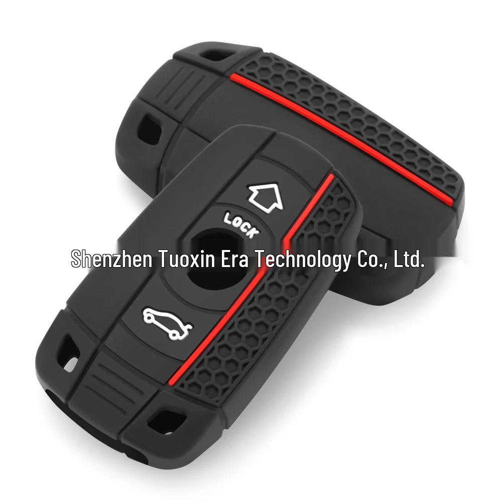 Silicone Key Case for BMW 3/4/5/2 Series & M3, Honeycomb Pattern with Red Line