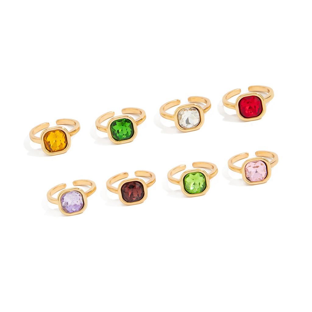 Alloy Cocktail Ring With Sparkling Stones Geometric Square Zircon Stacked Ring For Everyday Wear Or Special Event