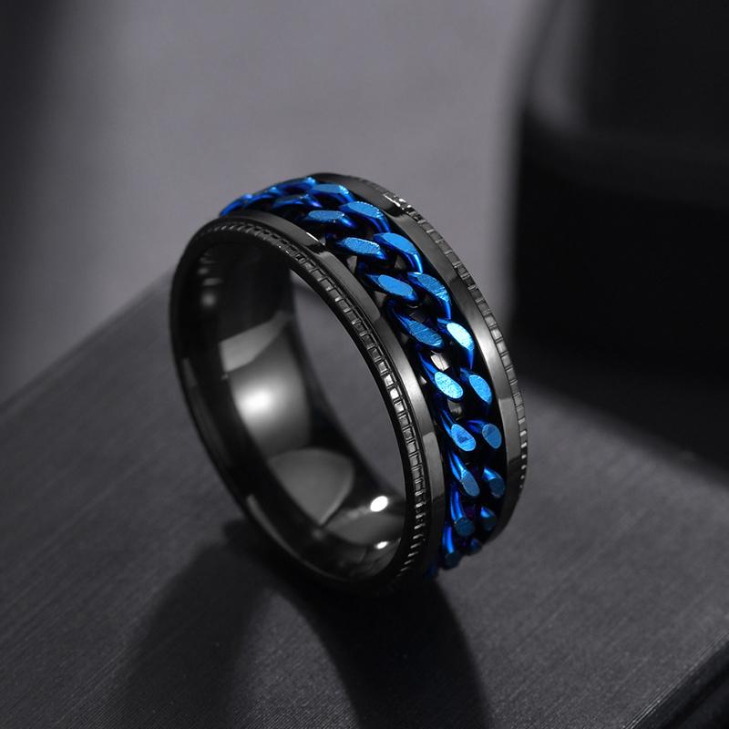 Rotera Roterande Ångest Fidget ringar Titan Rostfritt stål Kedja Spinner Finger Ring För män Blå Guld Färg Svart Punk Rock