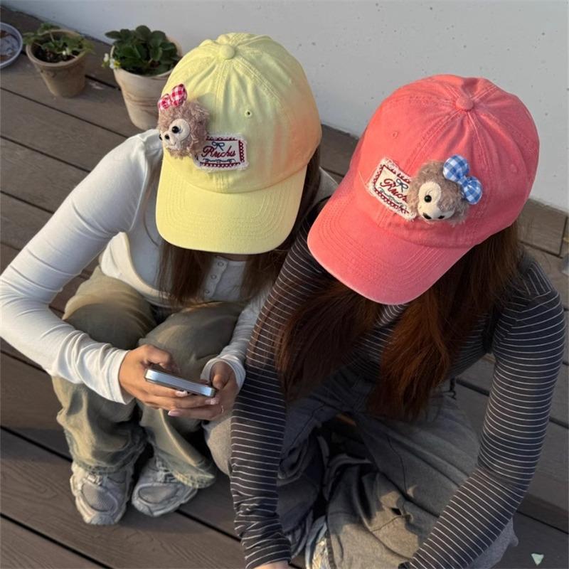 Cute bear plush cartoon sticker baseball cap female spring summer versatile face cap male couple