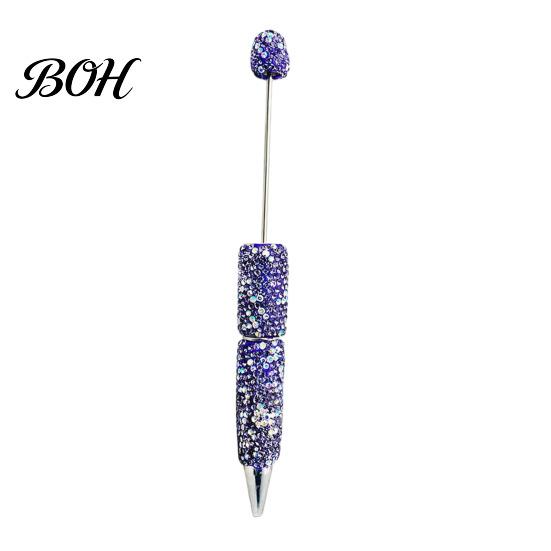 Crystal Diamond Gel Pen Beadable Pens, Bling Rhinestone Beaded DIY Bead Pen, Shaft Set Black Ink Ballpoint Pens for Decorations Office School Supplies