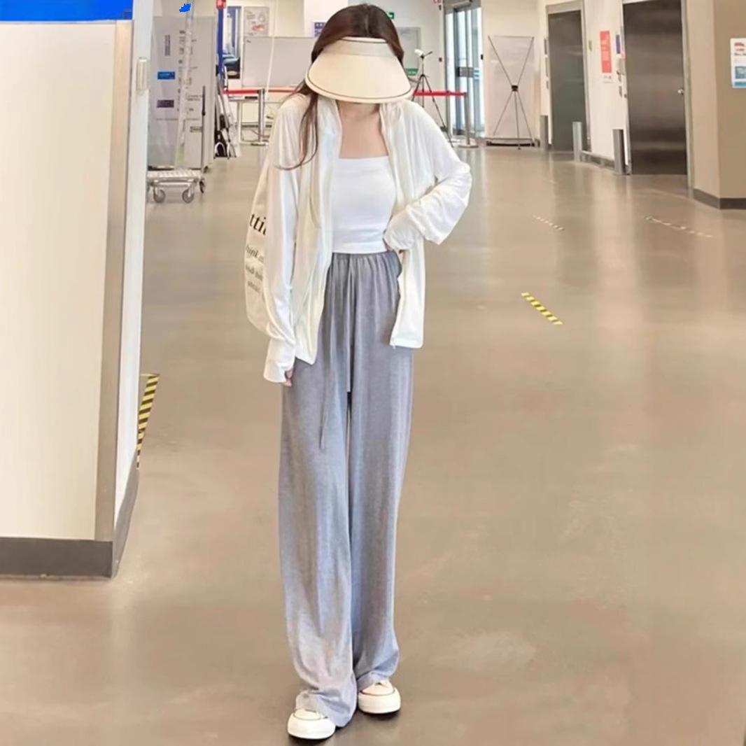 

Petite High Waist Grey Drawstring Casual Summer Pants: Women s Slimming Sun Protection Trousers (150CM) XL (Recommended for 116-125 jin)