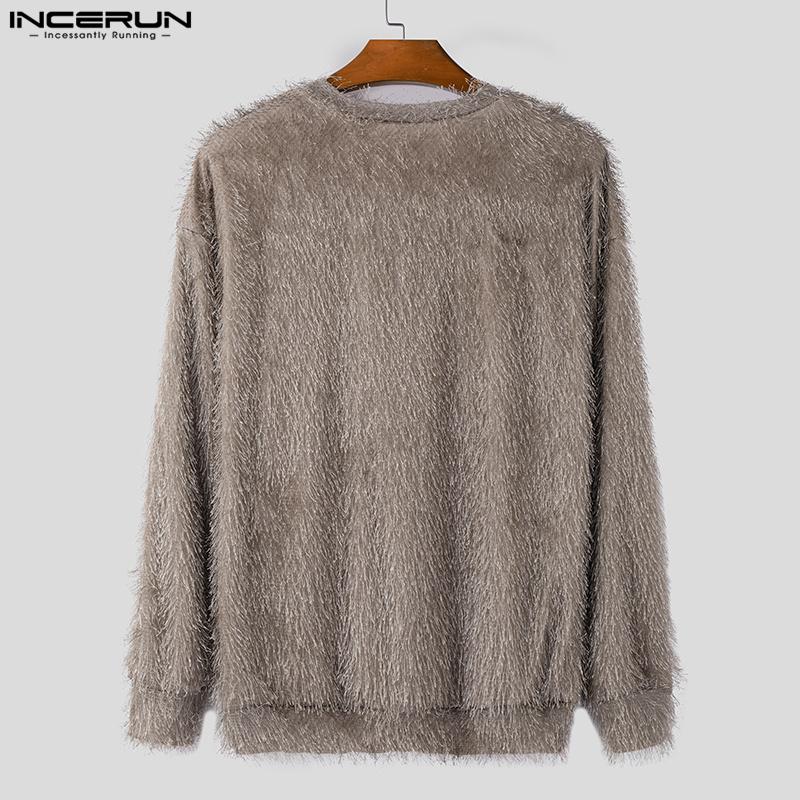 INCERUN Men V Neck Long Sleeve Tassels Warm Tops Stretch Pullovers