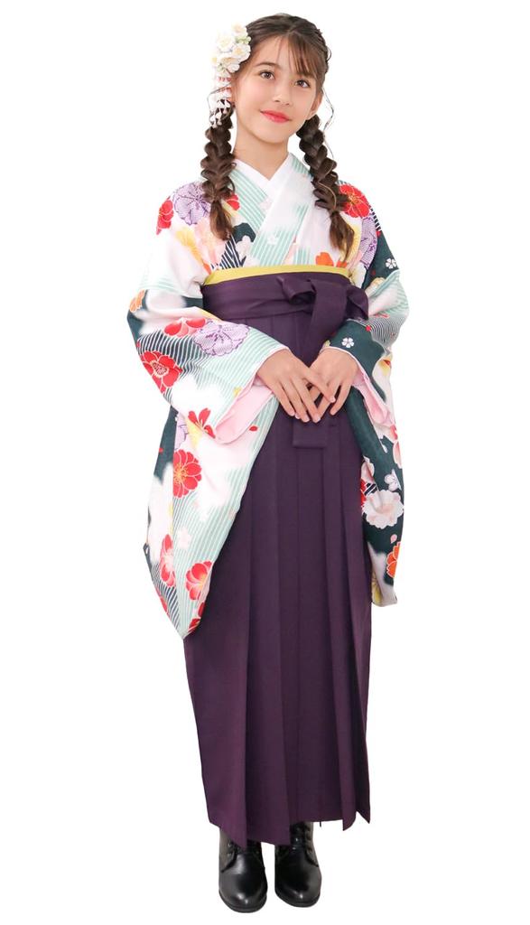 Hakama Graduation Elementary School Graduation Ceremony Elementary School Hakama Hakama Gorgeous Junior String Bottom Green [KYOETSU] Set, Ceremony,