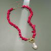 Vintage Irregular Stone Bead Necklace for Women Temperament Irregular Imitation Pearl Pendant Adjustable Clavicle Chain Zircon