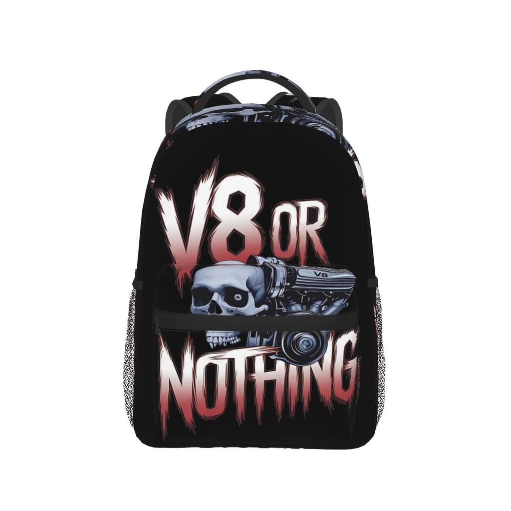 V8 Or Nothing Old Track Hot Rod Oldschool Automobile Backpacks Boys Girls Bookbag Students School Bags Rucksack Shoulder Bag