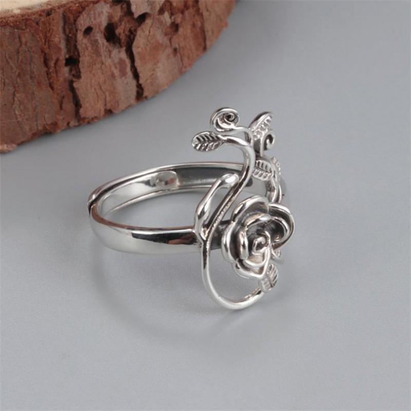 Adjustable Open Ring Women Men Vintage Rose Flower Cutout Boho Style Plated Copper Jewelry