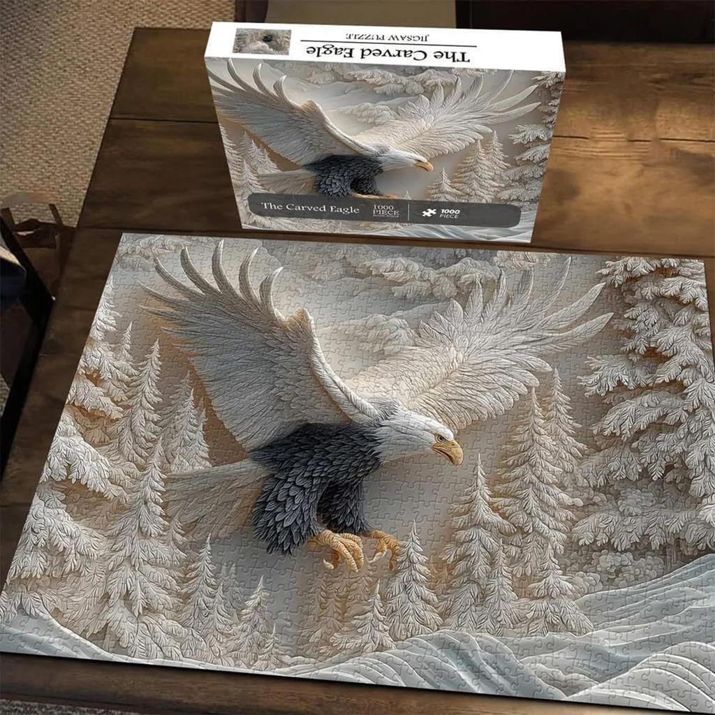 Carved Eagle Jigsaw Puzzle 1000 Pieces - Realistic Relief Art Puzzle for Adults, Challenging Animal Shape Puzzle, Home Decor