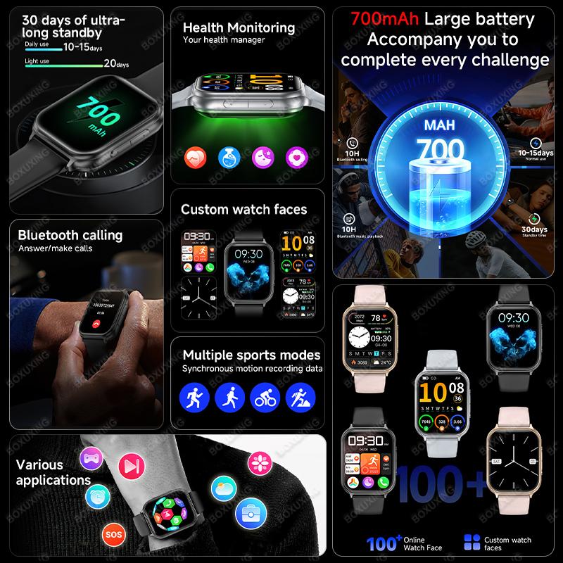 New Smart Watch Men 1.83'' AMOLED Screen 700MAH Outdoor Sports IP68 Waterproof Heart Rate GPS Grack Bluetooth Call Smartwatches