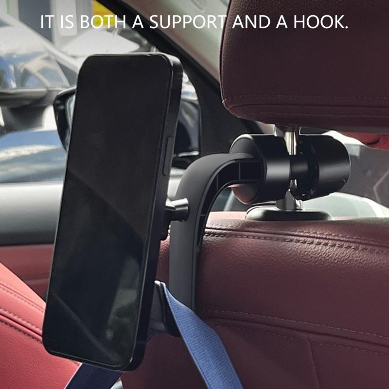 Magnetic Car Seat Phone Mount 360 Rotation Adjustable Holder with Hook for Phone 17 16 15 14 Series ABS Material