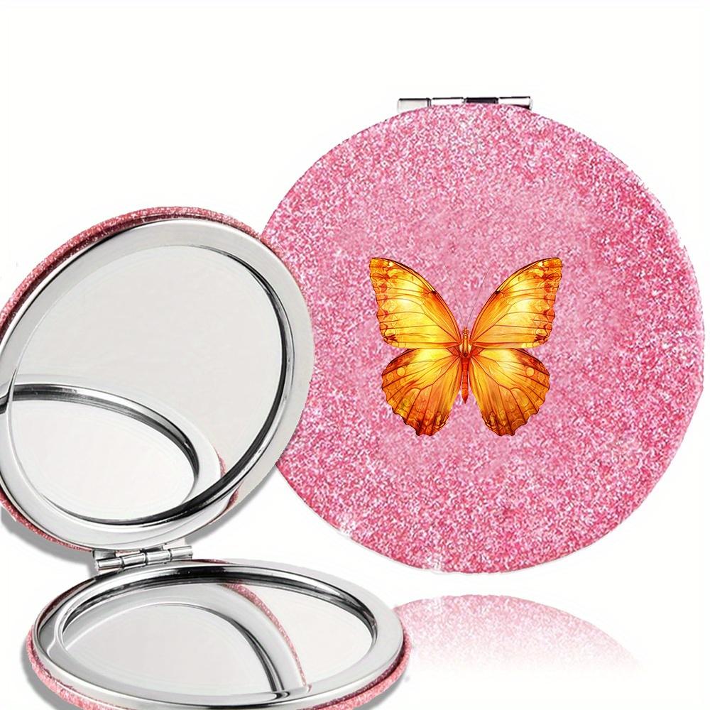 Double Sided Pocket Makeup Mirror Women Facial Beauty Makeup Care Look Glass Portable Beauty Tool Butterfly Pattern Ideal Gift
