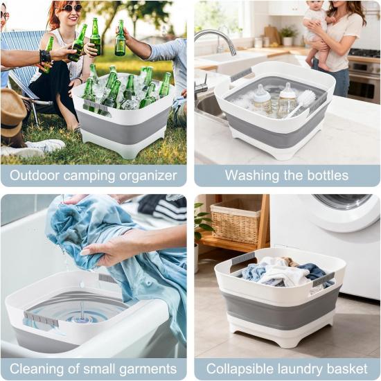 Upgraded 2.4 Gal (9L) Collapsible Dish Basin With Drain Plug, Space Saving Multiuse Foldable Sink Tub, Dishpan, Beverage Tubs For Camping, Vegetable