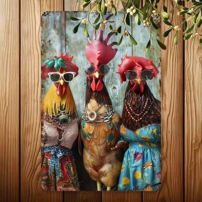 Vintage Metal Chicken Poster, Iron Foil Wall Art for Kitchen Decor