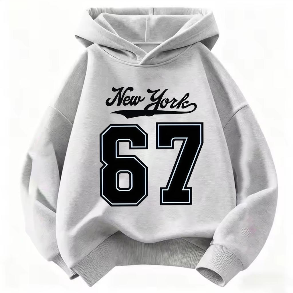 Felpa con Cappuccio per Bambini York Cursive & Stampa Numero 67 Contorno Vestibilità Larga Felpa per Bambini Per Ragazzi e Ragazze 2-12 Anni Top