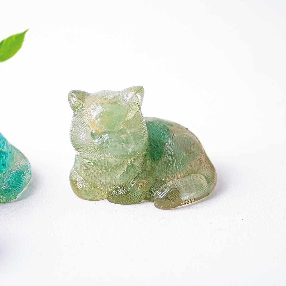 Cat Mini Figurine Resin Craft Home Office Desk Decor With Natural Crystal For Gift Giving