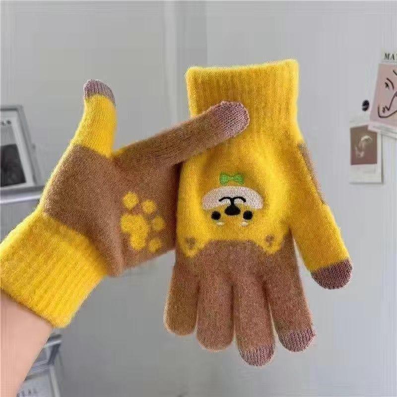 2024 Cute Korean Style Winter Knit Touchscreen Gloves for Women - Warm & Thick, Ideal for Cycling & Cold-Proof Protection