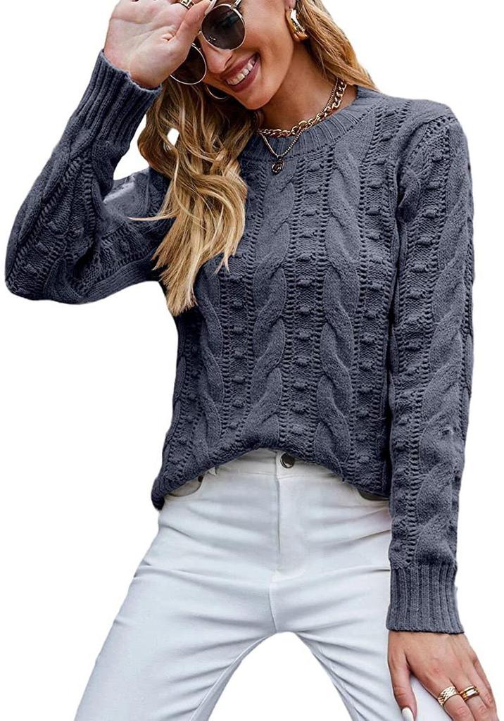 2026 Autumn Winter Women's Long Sleeve Cable Knit Pullover Sweater