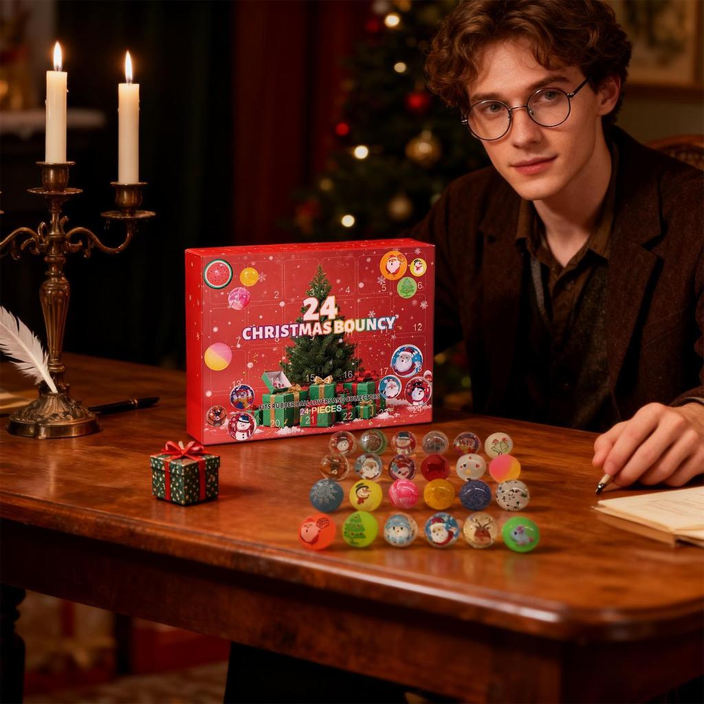 Christmas Bouncy Balls Advent 2025 24 Days Ball Toys Holiday Countdown Calendar For Stress Relief Boys Girls Home Festival
