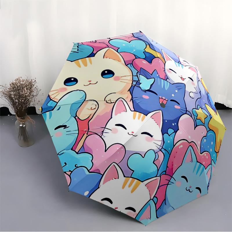 1pc Cats Kawaii Automatic Folding Umbrella - Compact 8-Rib Design, Durable Plastic & Iron, Lightweight for Outdoor Daily Use056