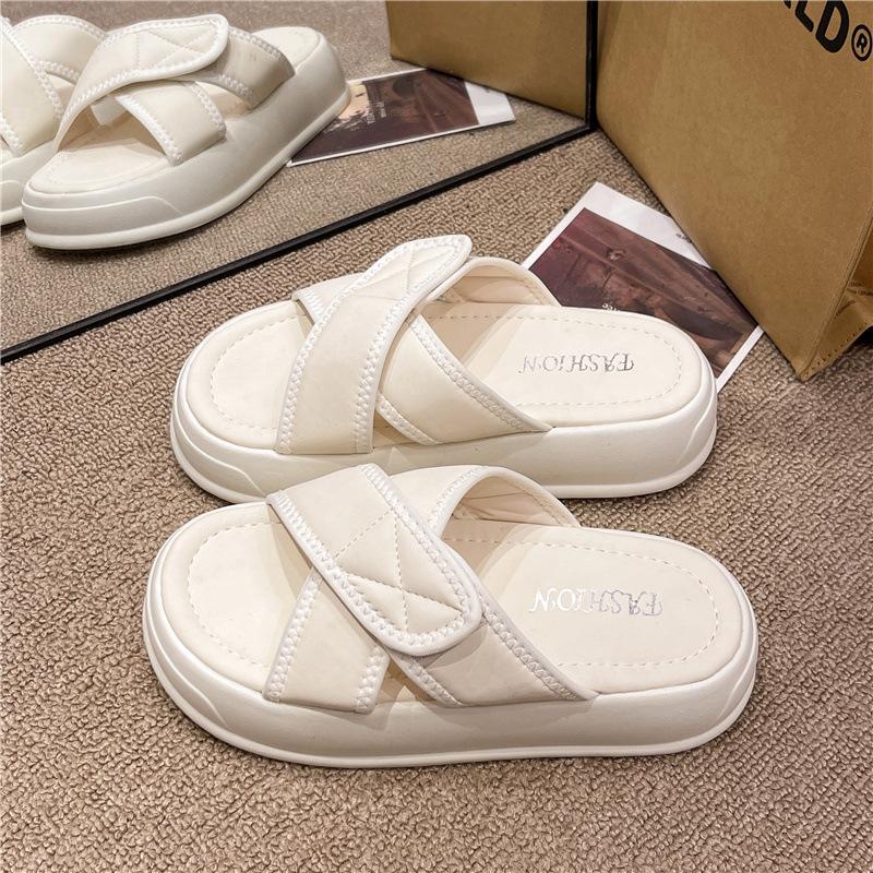 

Slippers women s summer wear 2025 new versatile platform fashion women s platform sandals net red beach sandals 40 бежевый