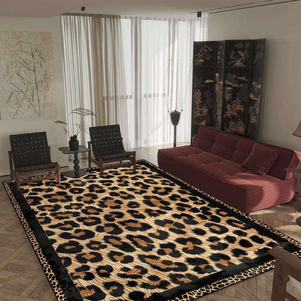 Fashion Leopard Print Decorative Rug for Living Room Luxury Soft Flannel Bedroom Carpet Nordic Animal Print Sofa Side Floor Mats
