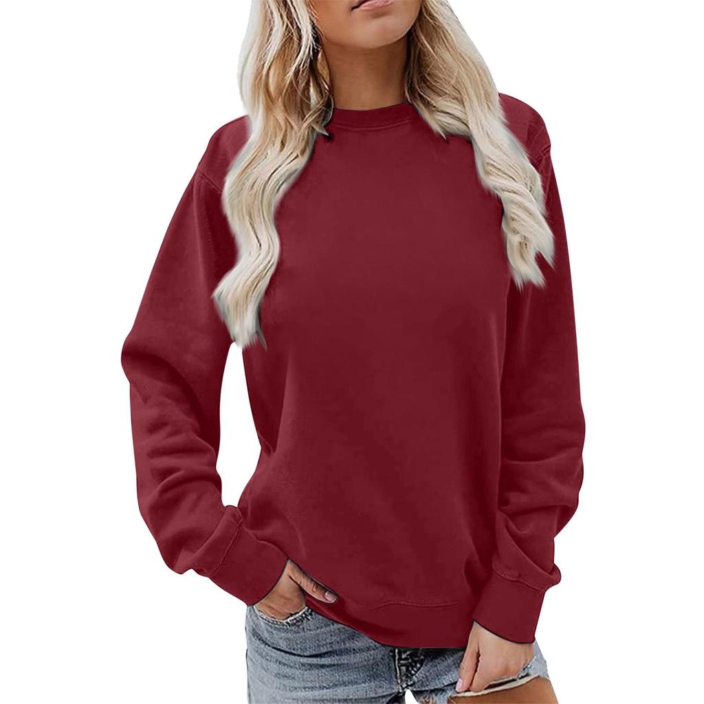 2025 Damen einfarbiges Rundhals-Langarm-Sweatshirt - Lässig und bequem für Herbst und Winter