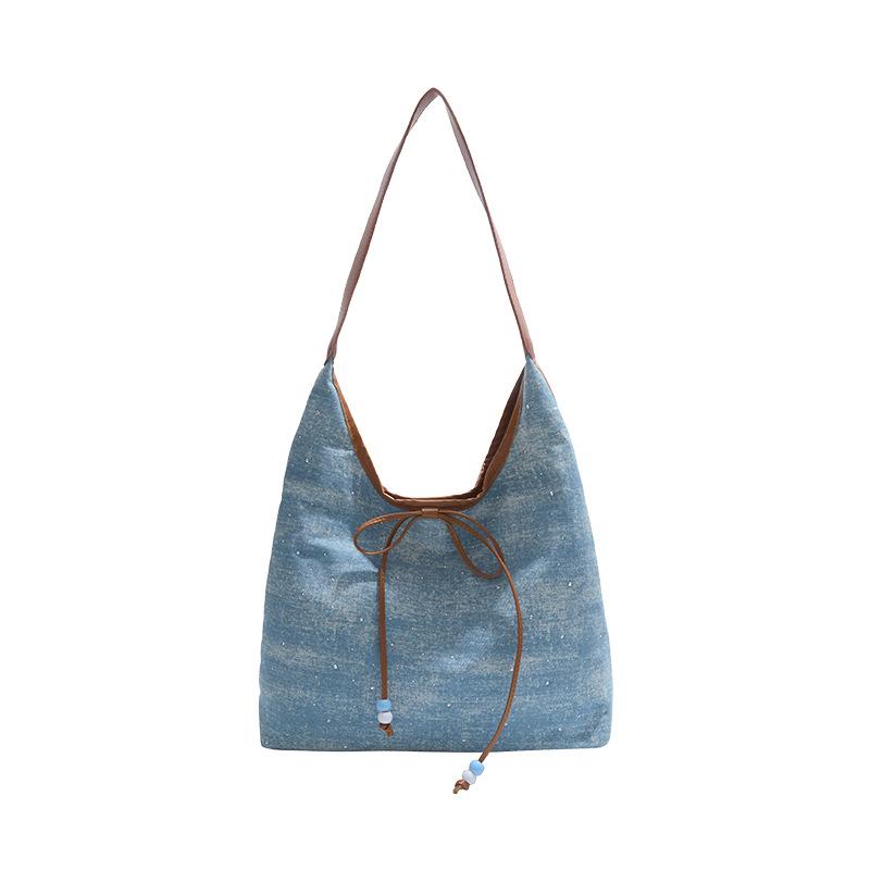 Largecapacity commuter underarm bag women's new spring and summer bow shoulder bag casual denim tote bag