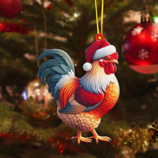 Christmas Ornament 2D Acrylic Dog Bear Bee Rabbit Rooster Hanging Decoration Cartoon Animals Xmas Tree Pendant for Home Party Decor