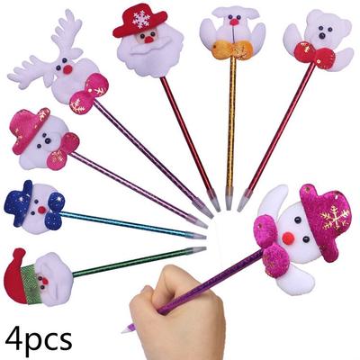 4 Pc Stuffed Santa Claus Lightless Snowman Ballpoint Pen Creative Gift for Children Office Supplies