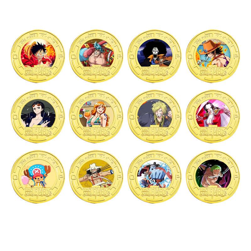 Anime Collectible Coins Set Luffy Chopper Commemorative Gold Colored Metal Coins Merchandise Children's Gift Toy Fans