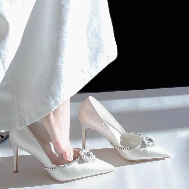 Fashion 2024 Brand Shoes for Women Slip on Women's High Heels Fashion Party Pumps Women Rhinestones Pointed Toe Thin Heels Ladies Shoes