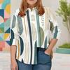 Women Plus Size Printed Collared Long Sleeve Shirt Button Front Curved Hem Pink Black White Gray