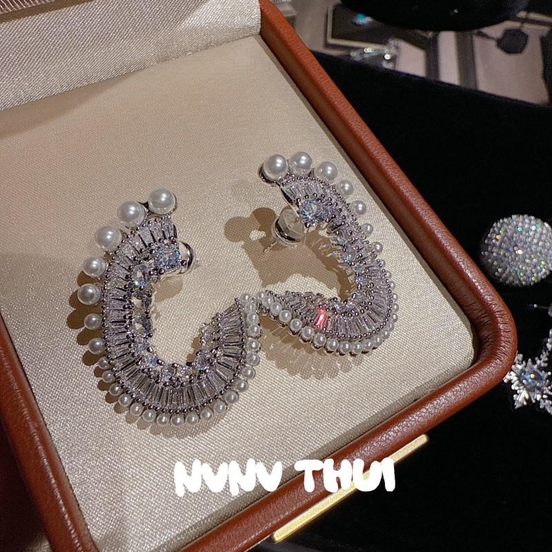 Elegant Water Drop Butterfly Knot Pearl CZ Earrings With Star Moon Pendant Women Vintage Chic Jewelry