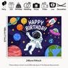 2D Astronaut Space Happy Birthday Backdrop Kids Birthday Party Photography Background Banner