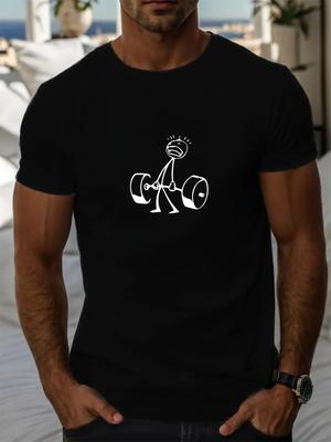 Stickman Lifting Cotton TShirt Athletic Streetwear Mens Fitness Muscle Black Tee - Men's Summer Cotton Graphic Tee