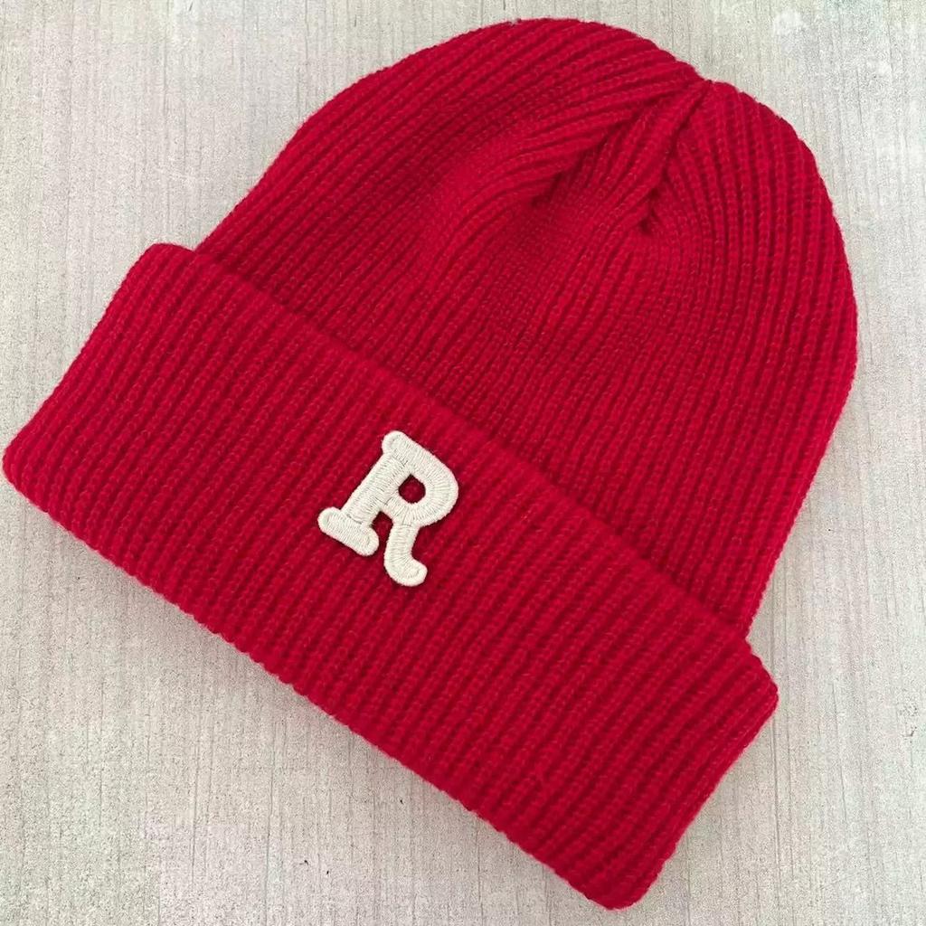 Edition Autumn and Winter Letter R Standard Wool Hat for Men and Women, Simple and Versatile Cold-proof and Warm Cover Cold Hat