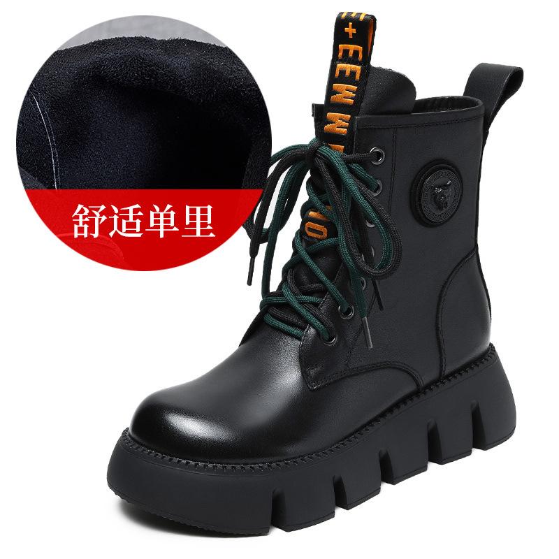 

женские ботильоны на толстой подошве, весенне-осенние одинарные ботинки, ретро кожаная обувь, зимние хлопковые ботинки, повседневные ботинки Мартин на танкетке 35