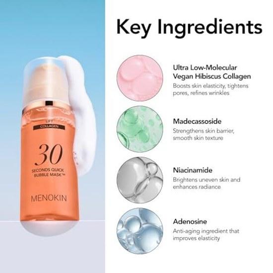 Official MENOKIN 30-Second Quick Bubble Mask Lift 95ml Ultra-Low Molecular Collagen Firmness Elasticity Moisture Shine Pack Foam Time-Saving Skin Care