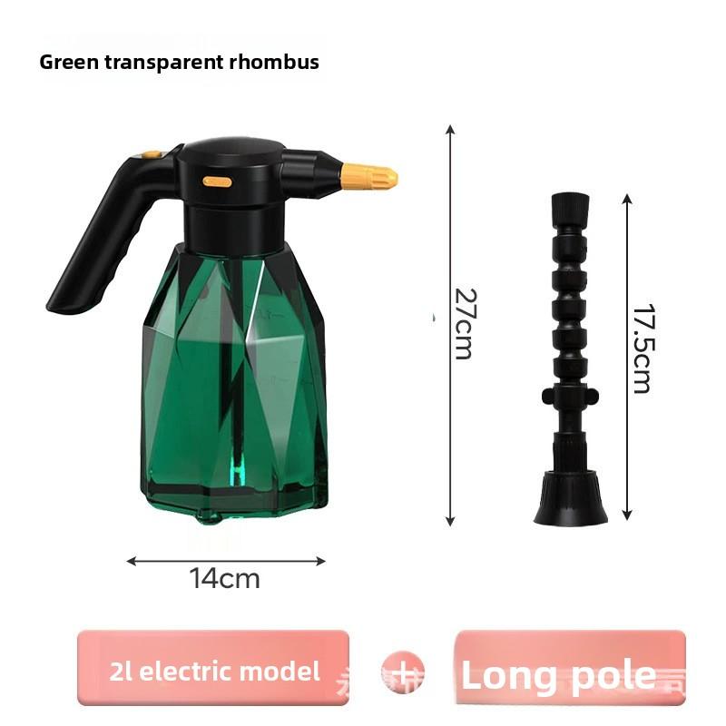 2L Electric Spray Bottle, Green Diamond Shaped Watering Can with Universal Nozzle, Automatic Garden Sprayer for Plants and Disinfection
