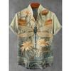 Men Linen Casual Shirt Biological Pattern Street Outdoor Short Sleeve