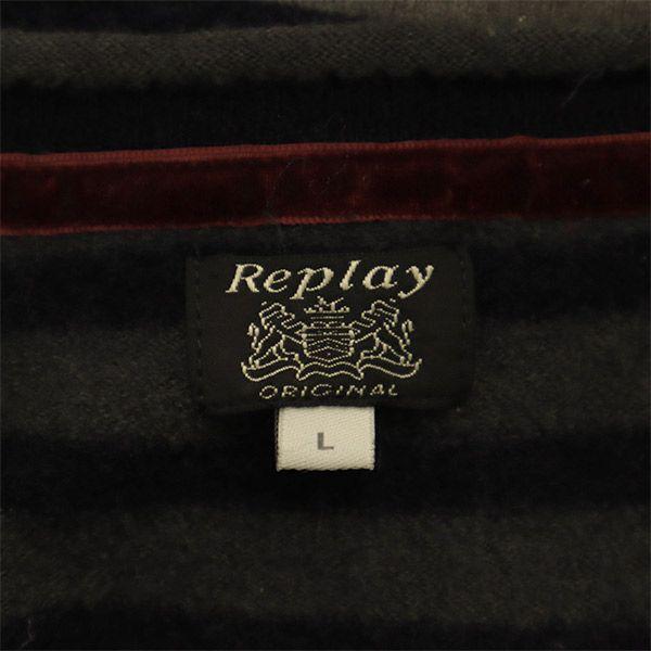Replay Woll-Muster Langarmpullover L Grau x marineblau gestrickt Herren Gebraucht