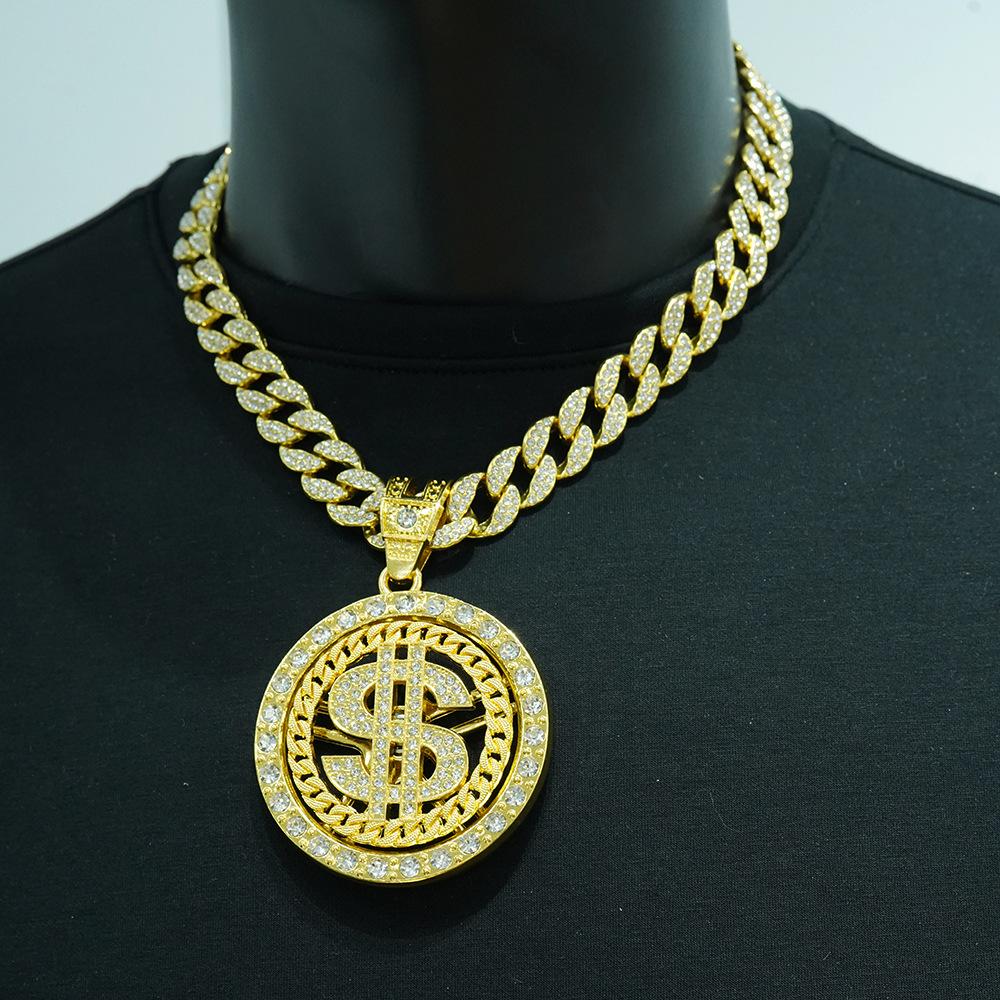 Hip-Hop Men'S Trendy Brand Rotatable Coin Pattern Zinc Alloy Necklace Personalized Dollar Style Pendant
