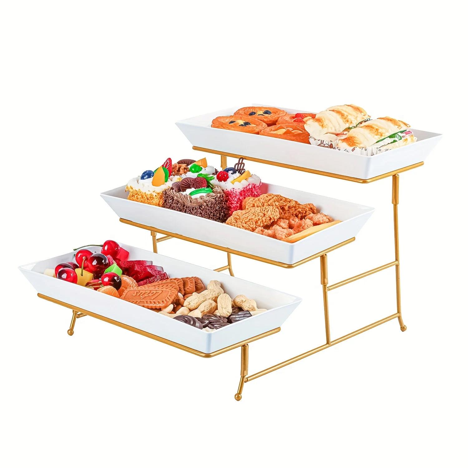 

1шт трехъярусная стойка для фруктовых подносов для фуршетного стола, холодная тарелка, креативная стойка для фруктовых подносов для торта, сладких закусок, фруктовый поднос, стойка для демонстрации еды Strip