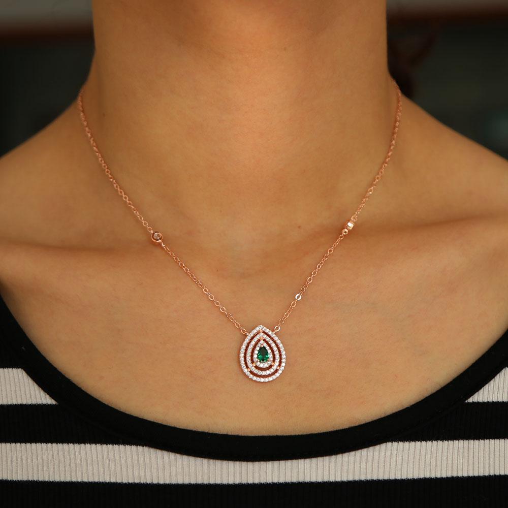 Promotion Fashion Water Drop Charm Cz Statement Station Chain Luxury Rose Gold Plated Fashion Chic Cz Diamond Necklace
