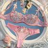 2pcs Set Sexy Bra Panties Set Mesh Push Up Bra Women Sweet Lace Flower Bra  Girl